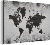 Wanddecoratie Metaal - Aluminium Schilderij Industrieel - Wereldkaart - Planten - Bloemen - 150x100 cm - Dibond - Foto op aluminium - Industriële muurdecoratie - Voor de woonkamer/slaapkamer
