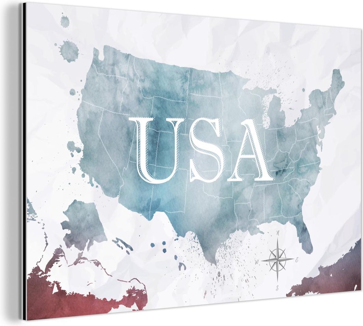 Afbeelding van product MuchoWow  Wanddecoratie Metaal - Aluminium Schilderij - Wereldkaart - Verenigde Staten - Olieverf - 90x60 cm