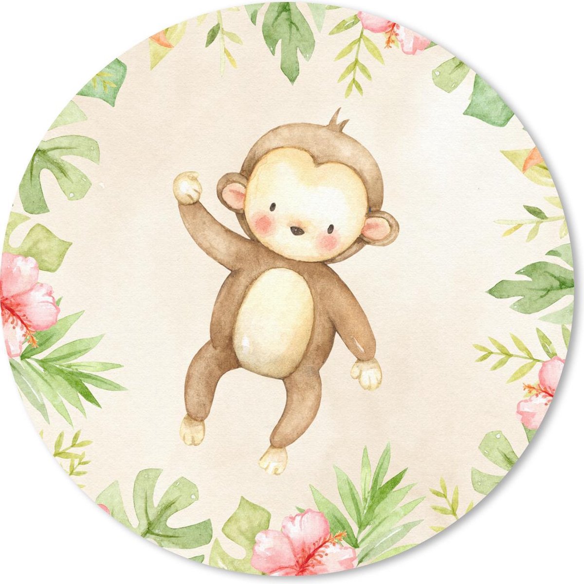 Muismat rond 30x30 cm - Mousepad Jungle - Aap - Waterverf - Ronde muismatten