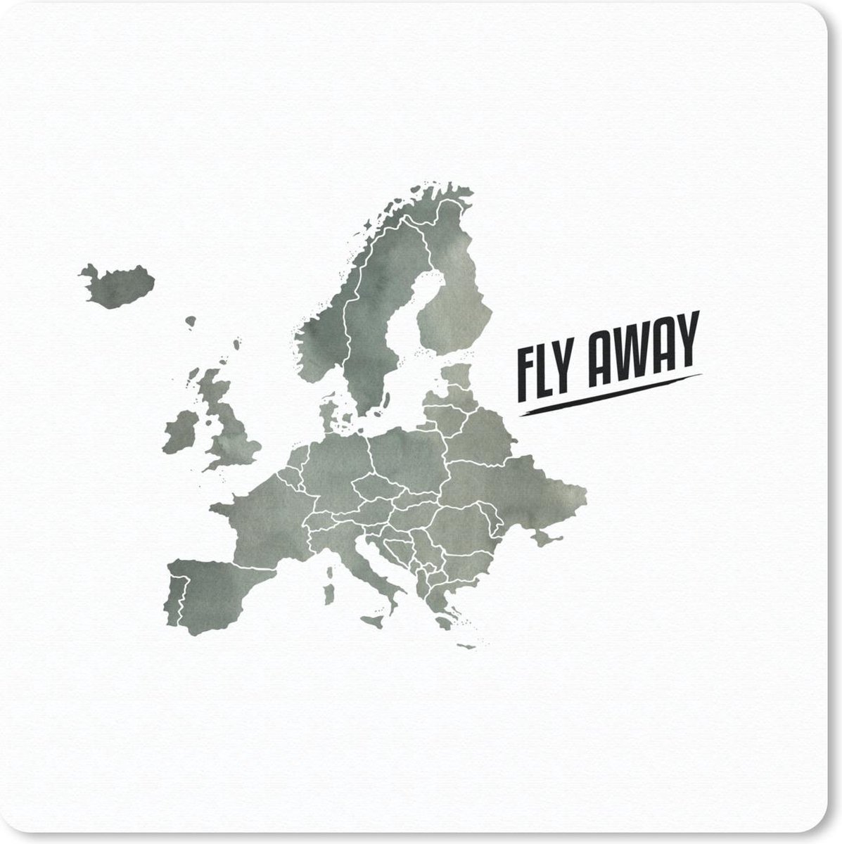 Muismat 30x30 cm - Mousepad Kaart - Europa - Aquarel - Letters - Muismatten