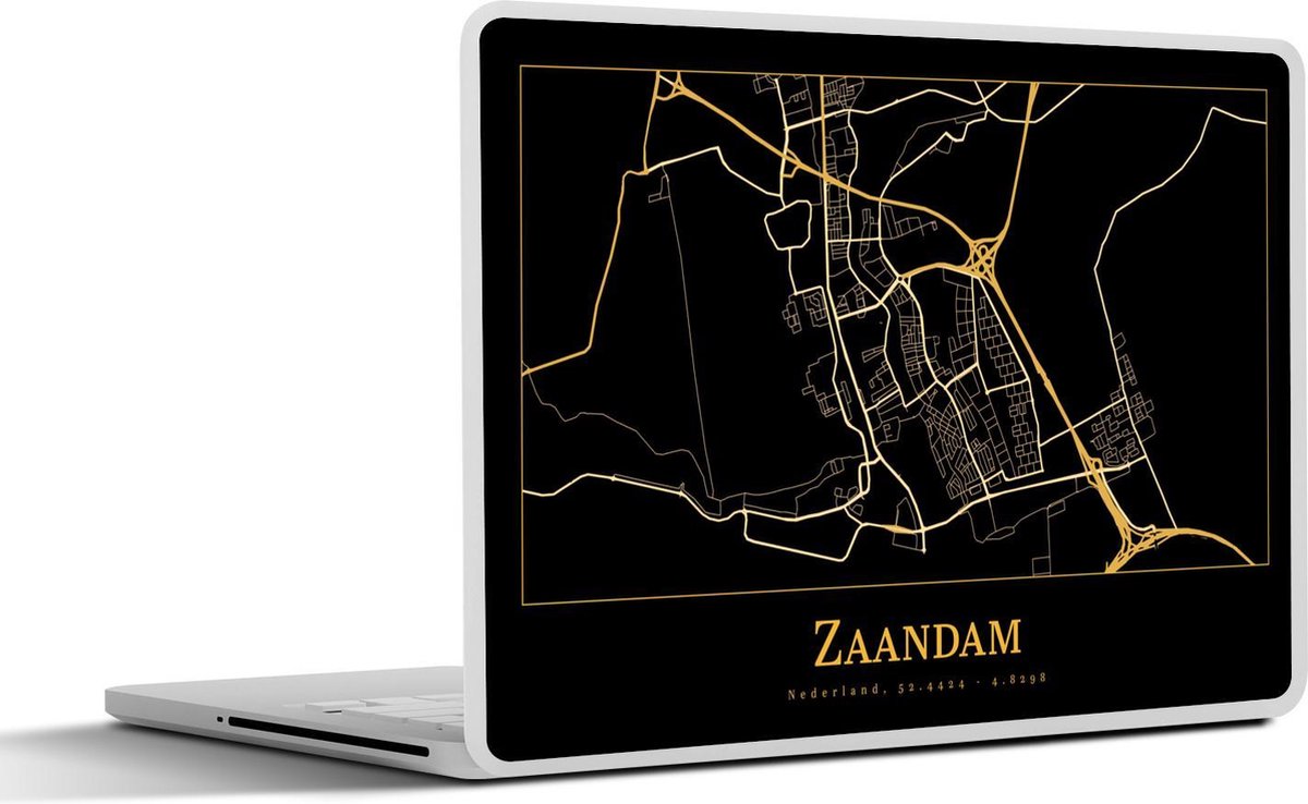 Laptop sticker - 12.3 inch - Kaart - Zaandam - Zwart - Goud - 30x22cm - Laptopstickers - Laptop skin - Cover