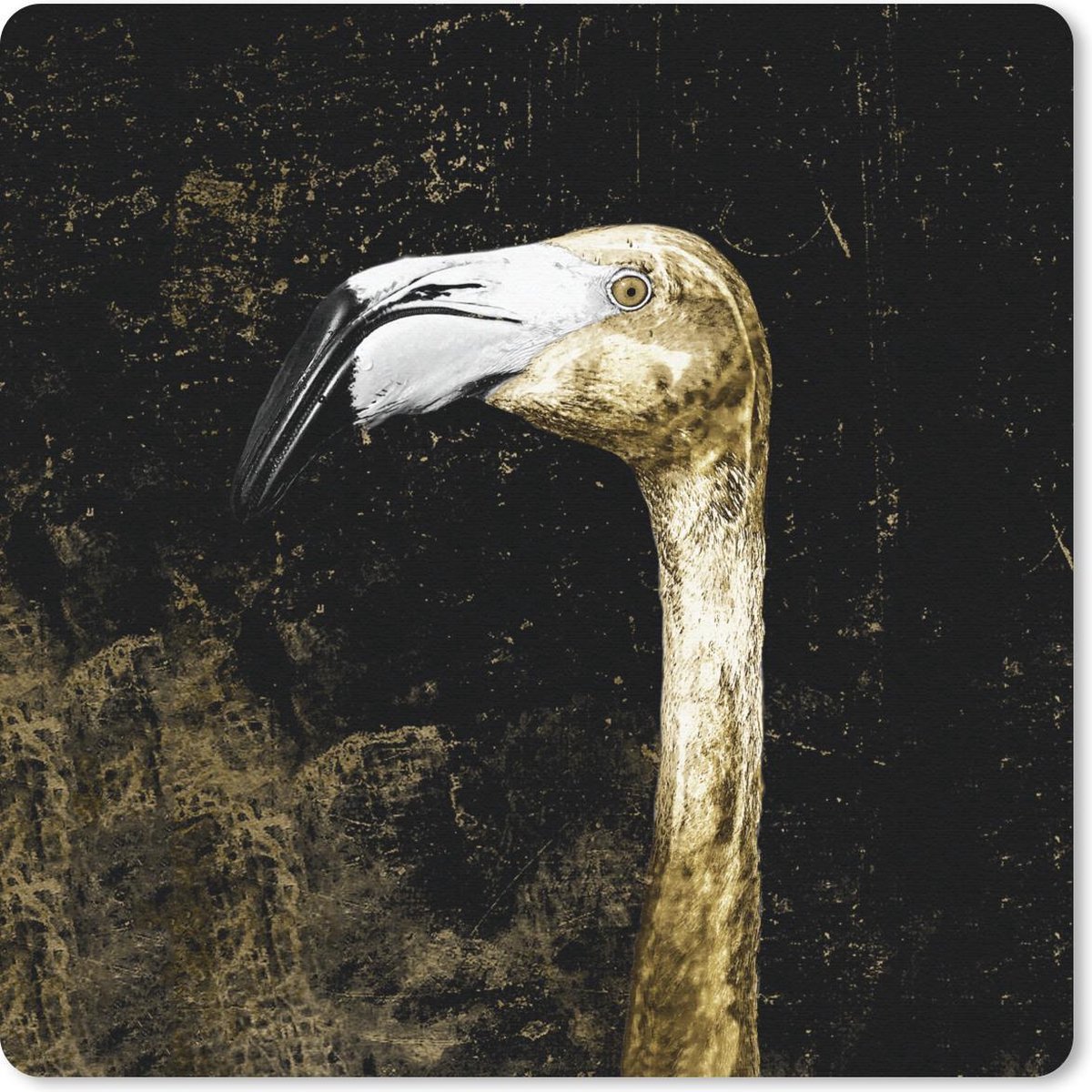 Muismat 20x20 cm - Mousepad Flamingo - Vogel - Bladeren - Goud - Muismatten