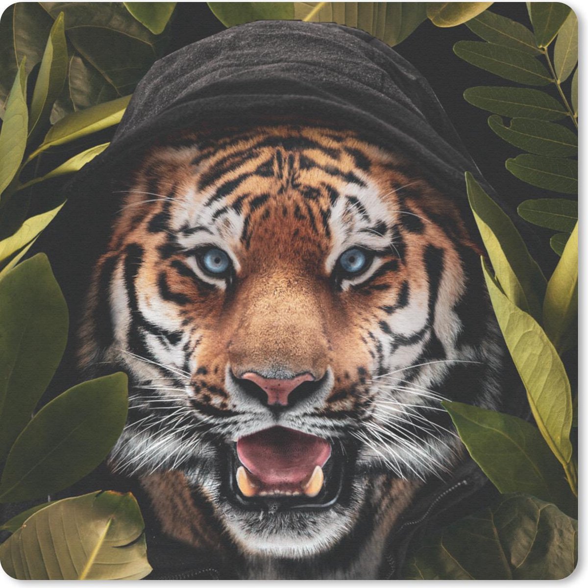 Muismat 30x30 cm - Mousepad Tijger - Jungle - Bladeren - Muismatten