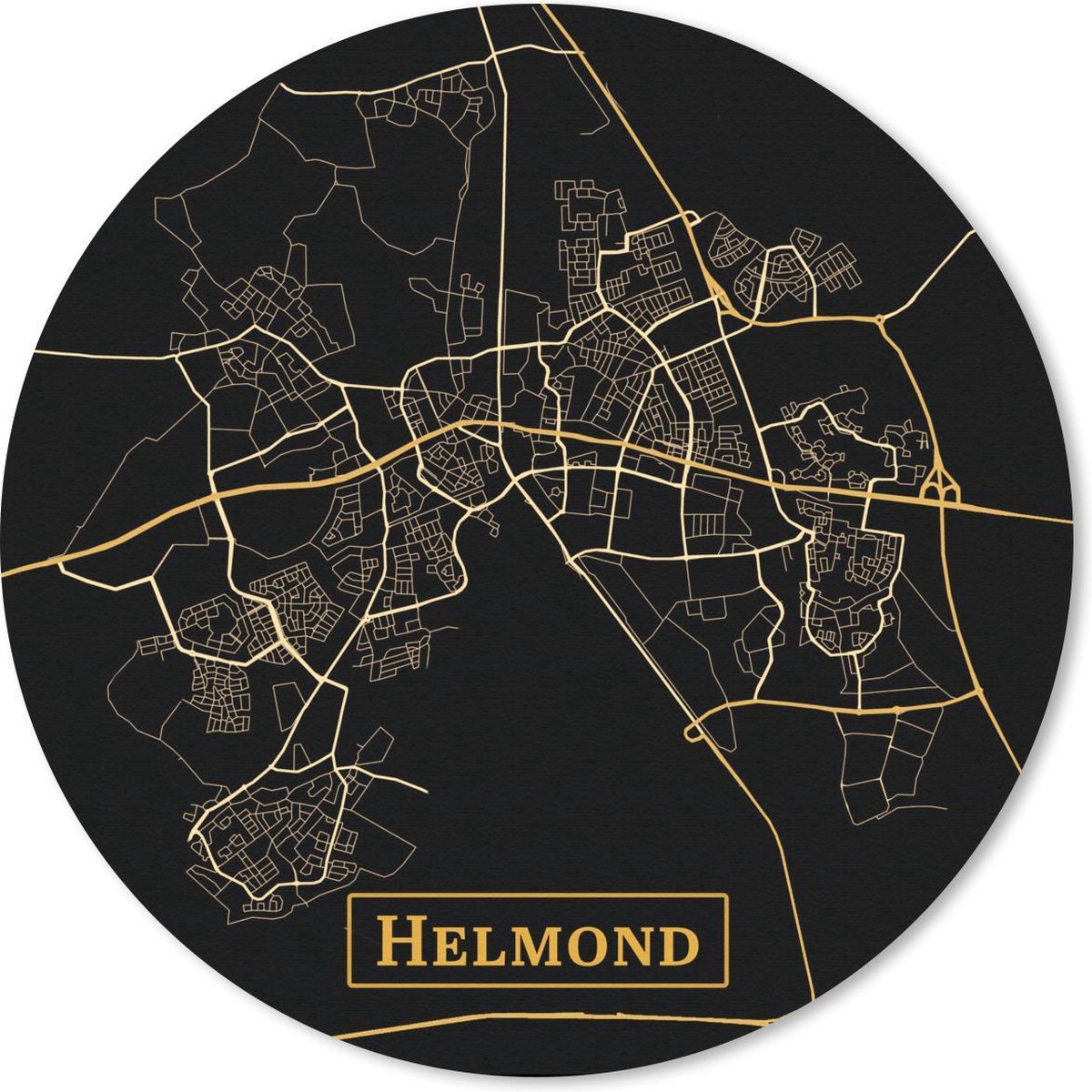 Muismat rond 20x20 cm - Mousepad Kaart - Helmond - Simpel - Goud - Zwart - Ronde muismatten