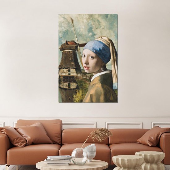 Décoration murale Métal - Peinture Aluminium Industriel - Fille à la boucle d'oreille en perle - Johannes Vermeer - Moulin - 100x150 cm - Dibond - Photo sur aluminium - Décoration murale industrielle - Pour le salon/chambre