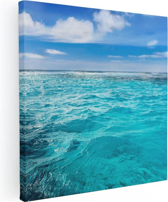 Artaza Canvas Schilderij Blauwe Caribische Zee Water  - 80x80 - Groot - Foto Op Canvas - Canvas Print