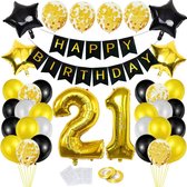 Baloba® 21 Jaar Feest Verjaardag Versiering Set - Happy Birthday Slinger - Helium Ballonnen Feest Pakket - Zwart en Goud