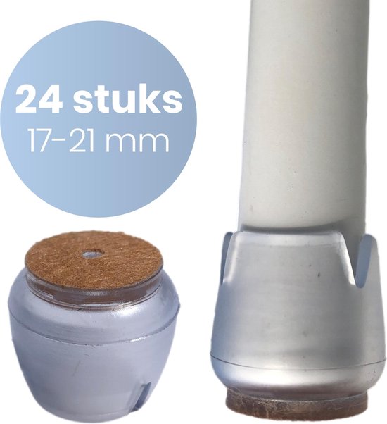 24 stuks stoelpootdoppen, transparante siliconen beschermkappen voor stoelpoten met vilt, siliconen beschermkappen voor stoelpoten, schuin, stoelen