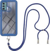 Voor Motorola Moto G60 Sterrenhemel Effen Kleur Serie Schokbestendige PC + TPU Beschermhoes met Nekband (Blauw)