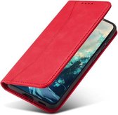 Voor Samsung Galaxy A42 5G Huid-gevoel Kalfsleer Textuur Magnetische Dual-Fold Horizontale Flip Lederen Case met Houder & Kaartsleuven & Portemonnee (Rood)