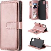 Voor Samsung Galaxy A22 5G Multifunctionele Magnetische Koperen Gesp Horizontale Flip Effen Kleur Lederen Case met 10 Kaartsleuven & Portemonnee & Houder & Fotolijst (Rose Goud)