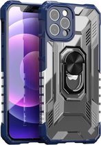 PC + TPU schokbestendige beschermhoes met metalen ringhouder voor iPhone 12 Pro Max (blauw)