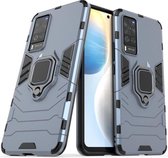 Magnetisch Hoesje Geschikt voor Motorola Moto E6i | Kickstand Back Cover met Standaard | Telefoonhoesje met Ring | Beschermhoes met Magneet voor Auto Houder Blauw