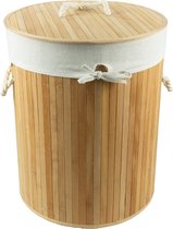 WASMAND BAMBOE -HRB Wasmand met deksel Bamboe in beige, wasserette met afneembare katoenen waszak, opvouwbare, wassortortortering met een diameter van 40 cm (beige) - (WK 02122)