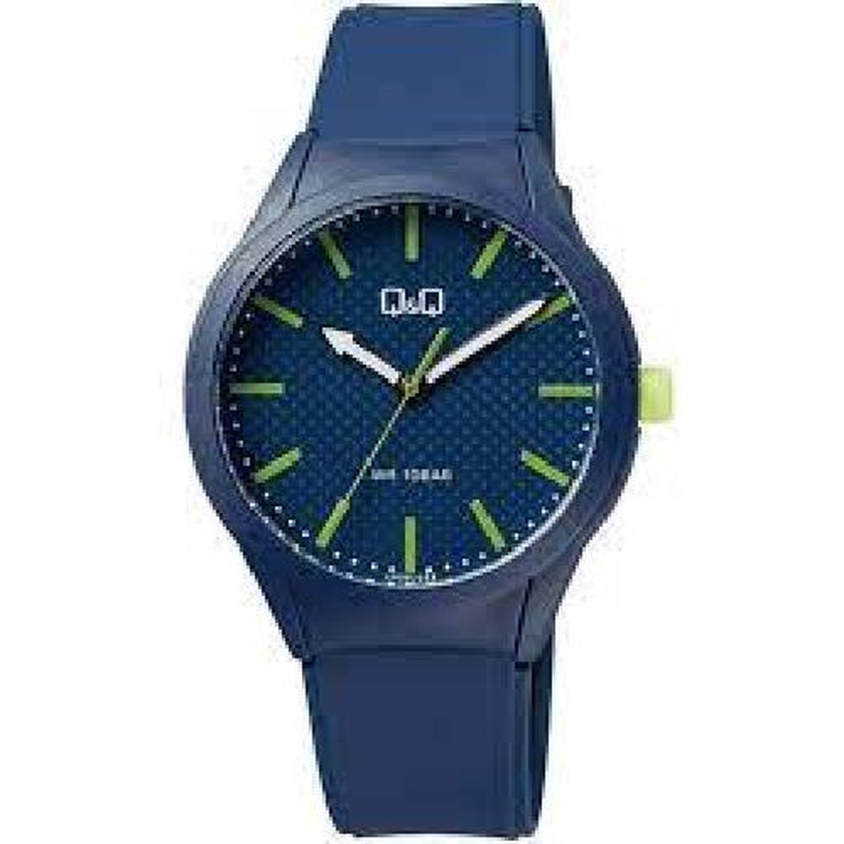 QQ VR28J029Y - Horloge - Sport - Analoog - Unisex - Plastic band - Rond - Cijfers - Kunststof - DonkerBlauw - LechtGroen - 10 ATM