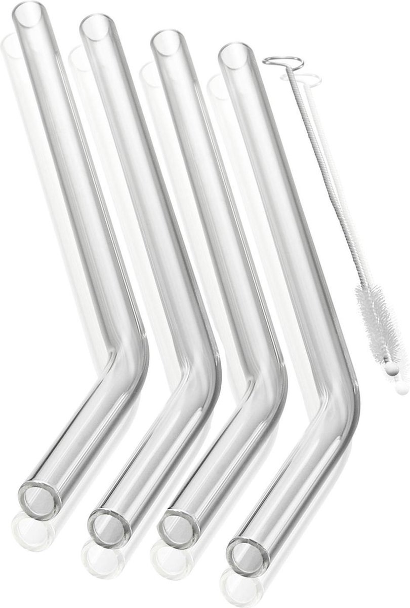 GEFU FUTURE Glazen Rietjes – Set van 4 – 23 cm – Borosilicaatglas – Inclusief Reinigingsborstel