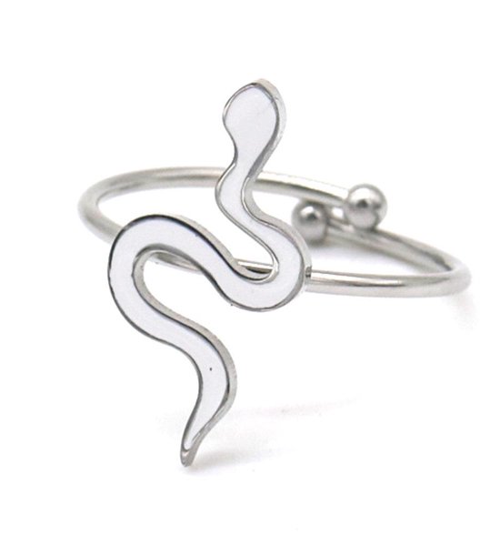 Dielay - Ring avec Serpent - Acier Inoxydable - Taille Unique - Argent et Wit