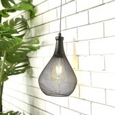 JHY DESIGN - Hanglamp op batterijen - Met timerfunctie - Edison stijl - Decoratie - Geschikt voor binnen en buiten - Zwart metaal