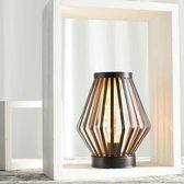 JHY DESIGN - LED tafellamp - Batterij-aangedreven - 22cm hoog - metaal - bureaulamp - bedlampje - Edison gloeilamp - voor slaapkamer, bruiloften, partij, binnen, buiten en tuin - brons/zwart 