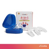 LivdUp 4-in-1 SnoreGuard - Snurkbeugel en Knarsbitje - Anti Snurk - Multifunctionele Gebitsbeschermer - Hockeybitje - Siliconen - Set van 4 - Geschikt voor mannen en vrouwen