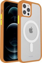 IYUPP Bumper met Magsafe geschikt voor Apple iPhone 12 Pro Max Hoesje Oranje x Transparant - Shockproof