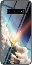 Voor Samsung Galaxy S10+ Sterrenhemel Geschilderd Gehard Glas TPU Schokbestendig Beschermhoes (Bright Stars)