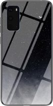 Voor Samsung Galaxy S20 Sterrenhemel Geschilderd Gehard Glas TPU Schokbestendig Beschermhoes (Star Crescent Moon)