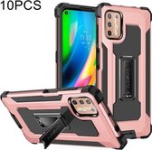 Voor Motorola Moto G9 Plus 10 PCS Knight Jazz PC + TPU Schokbestendige beschermhoes met opvouwbare houder (roségoud)