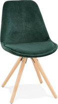 Alterego Vintage 'RICKY' stoel in groen fluweel met poten in natuurlijk hout