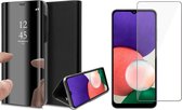 Hoesje geschikt voor Samsung Galaxy A22 5G - Bookcase Zwart - Screenprotector - Spiegel Hoes