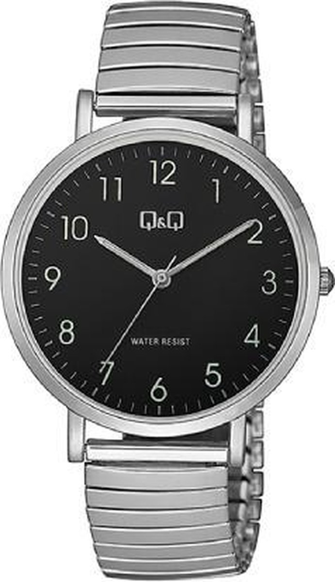 QQ QA20J205Y - Horloge - Analoog - Heren - Mannen - Rekbare stalen band - Rond - Metaal - Cijfers - Zilverkleurig - Zwart - Groen - 3ATM