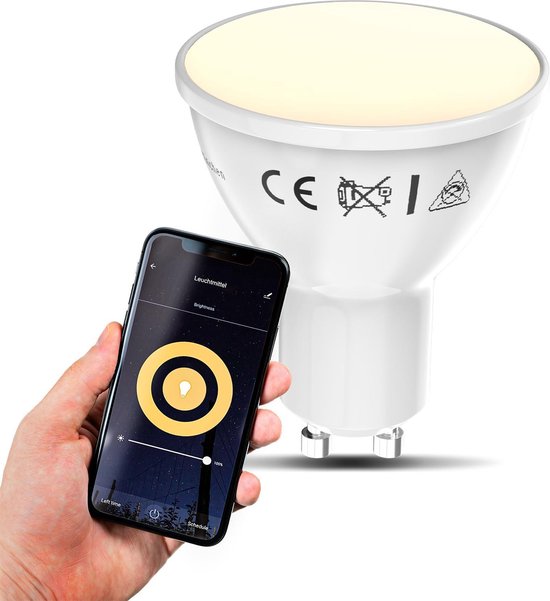 B.K.Licht - Slimme Lichtbron - smart lamp - met GU10 - 5.5W LED - WiFi - App - 2.700K warm wit licht - 350 Lm - voice control - lampjes  - LED lamp