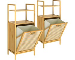 2x Badkamerrek met wasmand 70l bamboe badkamerkast 2 legplanken wassorteerder