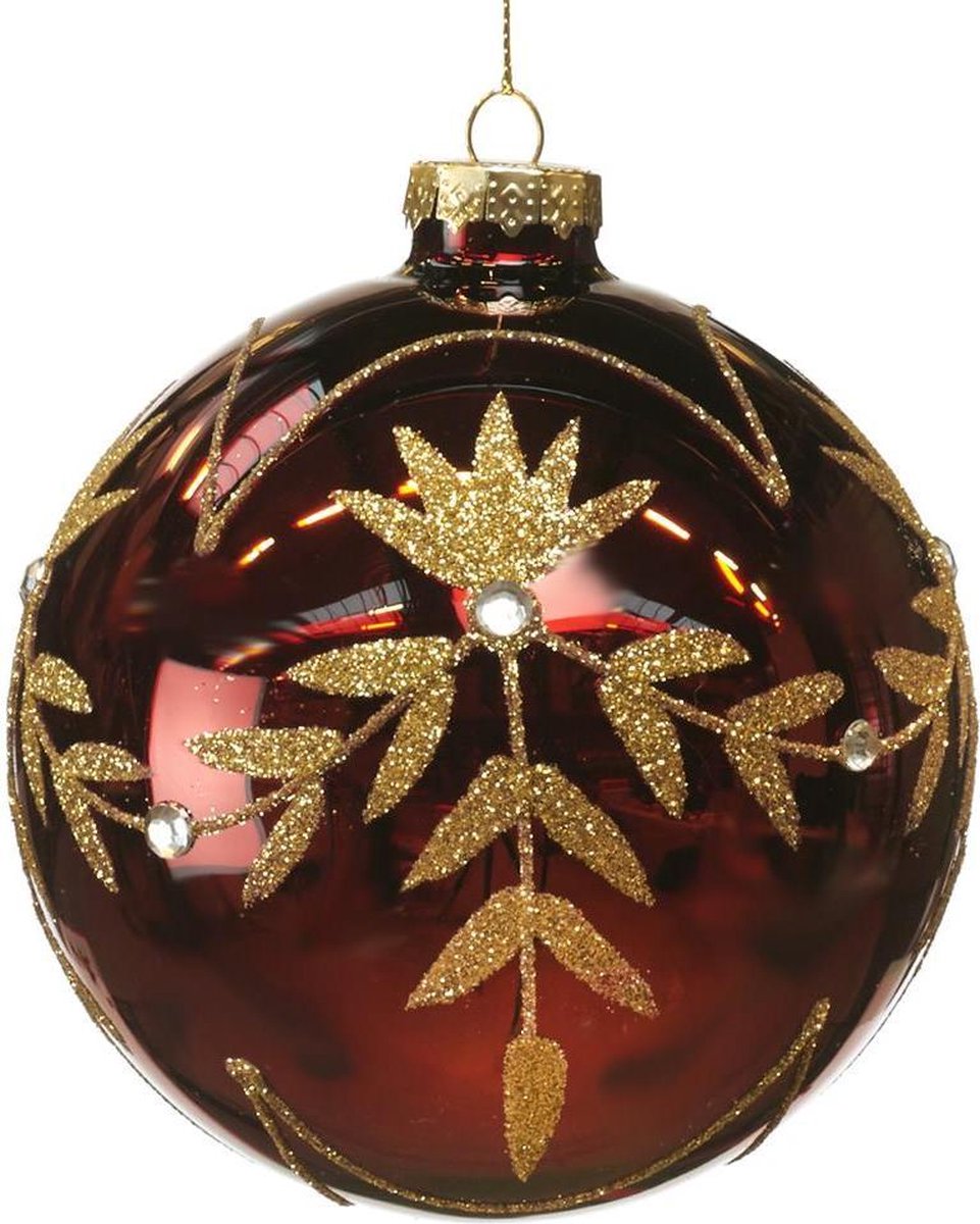 Goodwill Kerstbal Glas Goud-Rood D 10 cm Voordeelaanbod per 2 Stuks