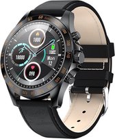 Belesy® ROYAL 2 - Smartwatch Dames - Smartwatch Heren - Horloge – Hartslag - Bloeddruk - Stappenteller - 1.28 inch - 100+ wijzerplaten - Full Touch – Leer - Zwart