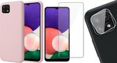 Samsung Galaxy A22 5G - Backcover Roze - Screenprotector - Camera Screen Protector - Fluweelzacht Hoesje