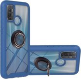 Voor OPPO A53 Sterrenhemel Effen Kleur Serie Schokbestendige PC + TPU Beschermhoes met Ring Houder & Magnetische Functie (Blauw)