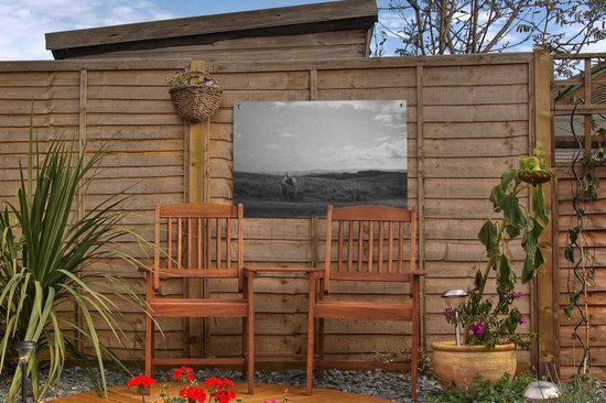 Décoration de jardin Espace nature avec montagnards écossais - noir et blanc - 60x40 cm - Poster jardin - Toile jardin - Poster extérieur