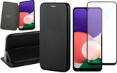 Hoesje geschikt voor Samsung Galaxy A22 5G - Bookcase Zwart - Screen Protector - Wallet Hoesje