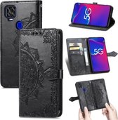 Voor ZTE Axon 11 SE 5G Mandala Bloem Reliëf Horizontale Flip Lederen Case met Houder & Drie Kaartsleuven & Portemonnee & Lanyard (Zwart)