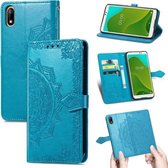 Voor Wiko Jerry 4 Mandala Bloem Reliëf Horizontale Flip Lederen Case met Houder & Drie Kaartsleuven & Portemonnee & Lanyard (Blauw)