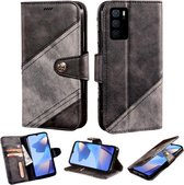 Voor OPPO A16 Contrast Kleur Splicing Retro Textuur Horizontale Flip PU Lederen Case met Kaartsleuven & Houder & Portemonnee (Zwart)