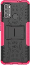 Voor Motorola Moto G60 Bandtextuur Schokbestendig TPU + pc-beschermhoes met houder (roze)