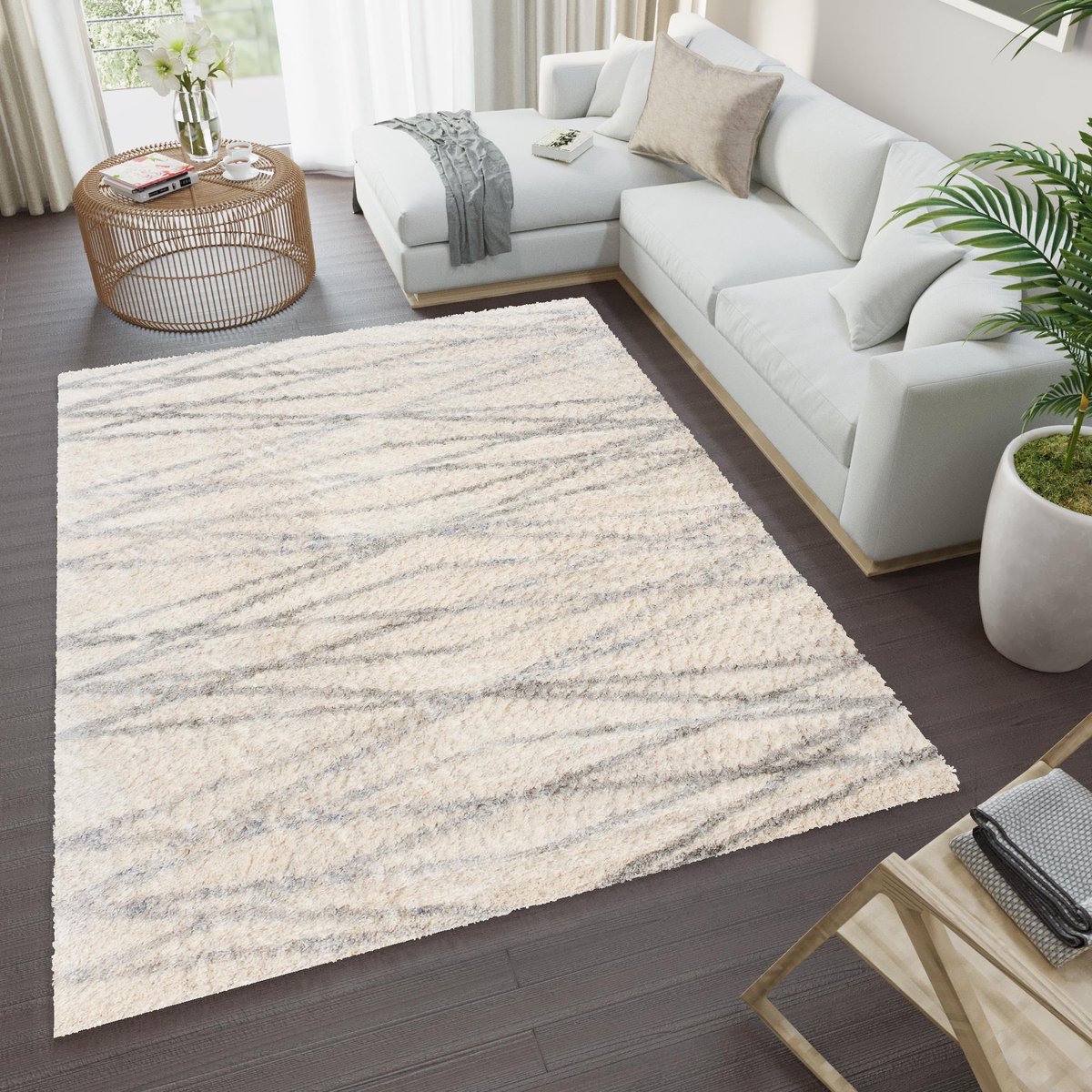Tapiso Versay Vloerkleed Hoogpolig Shaggy Boho Creme Tapijt Maat- 80x150 Creme3