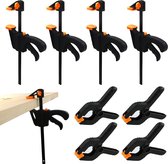 LIJMKLEM - ZINAPAPS 8 X F-CLAMP CLIPS SET, HOUTEN MASTKLAMP, One-Handklem Snelkoppelingsklem, 4 x Snelle greepklemmen, F-klem met 4 x nylon veerklemmen, voor snelle en eenvoudige s