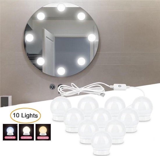 Lampes Hollywood Mirror - Éclairage miroir avec 10 lampes LED 5cm – 3  couleurs de... | bol.com