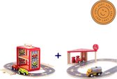 LOEF - speelkoffer auto + Benzine station - uitbreidingsset - voordeelpack