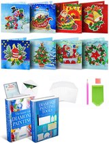 Crafterman™ Diamond Painting Kerstkaarten pakket Volwassenen - RONDE STEENTJES! - Kerstman - Kerstboom - Slee - Sneewpop - 8 Pack - Met tijdelijk E-Book