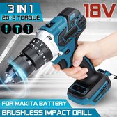 3 in 1 18V Borstelloze Elektrische Hamer Boor Elektrische Schroevendraaier 13mm 20 + 3 Koppel Draadloze Klopboormachine voor Makita Batterij Blue