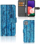 Magnet Case Geschikt voor Samsung Galaxy A22 5G Telefoonhoesje Wood Blue